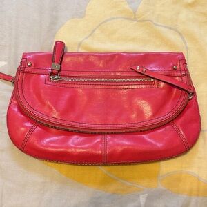 Nine West Red Leather Zip-Front Wristlet Clutch